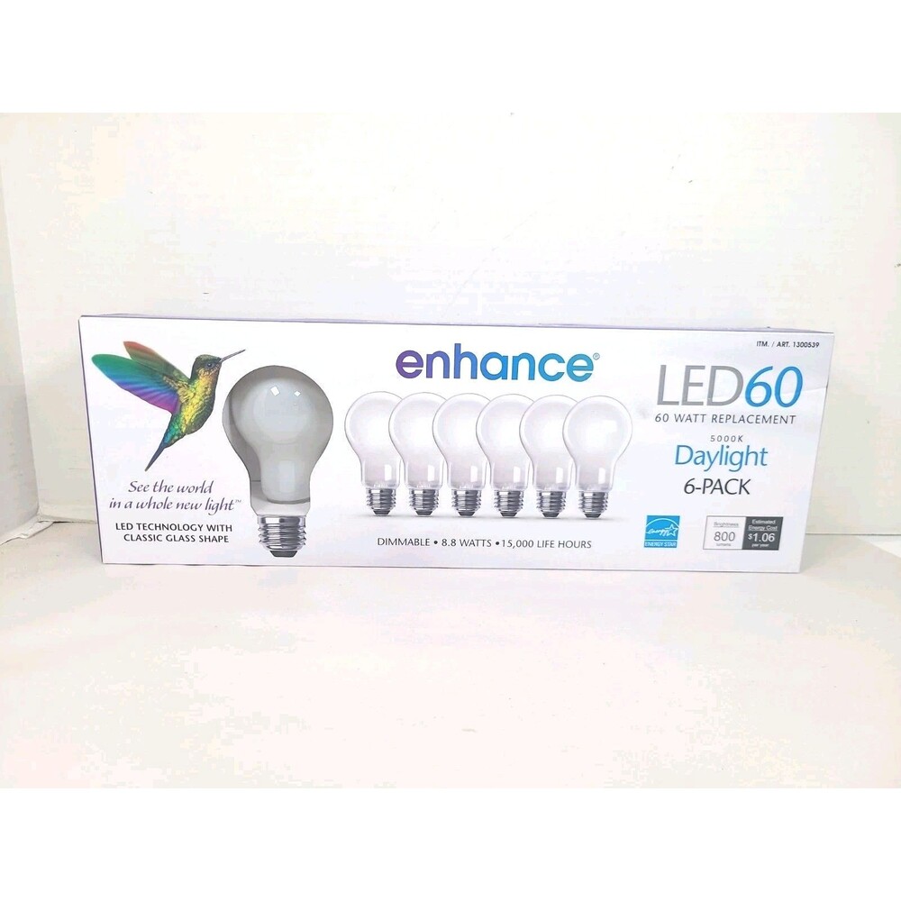 6 pack FEIT Dimmable LED Enhance DAYLIGHT Light Bulbs (8.8w =60W) LED60 #1300539